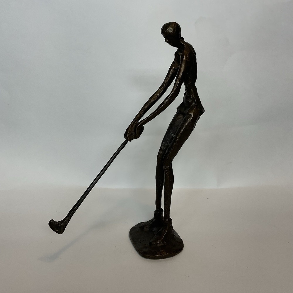 Vintage Bronze Brutalist Art Golfer Lady‎ Woman Art Sculpture Statue Classic